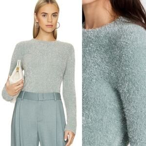 Vince Modern Metallic Holiday‎ Glam Party Lurex Eyelash Knit Blue Sweater M $298